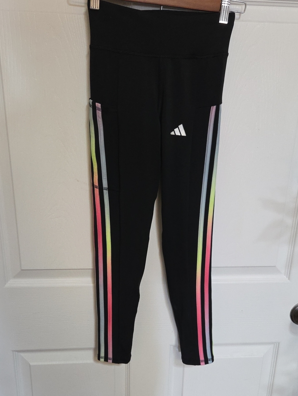 adidas Black Leggings with Neon Rainbow Side Stripes